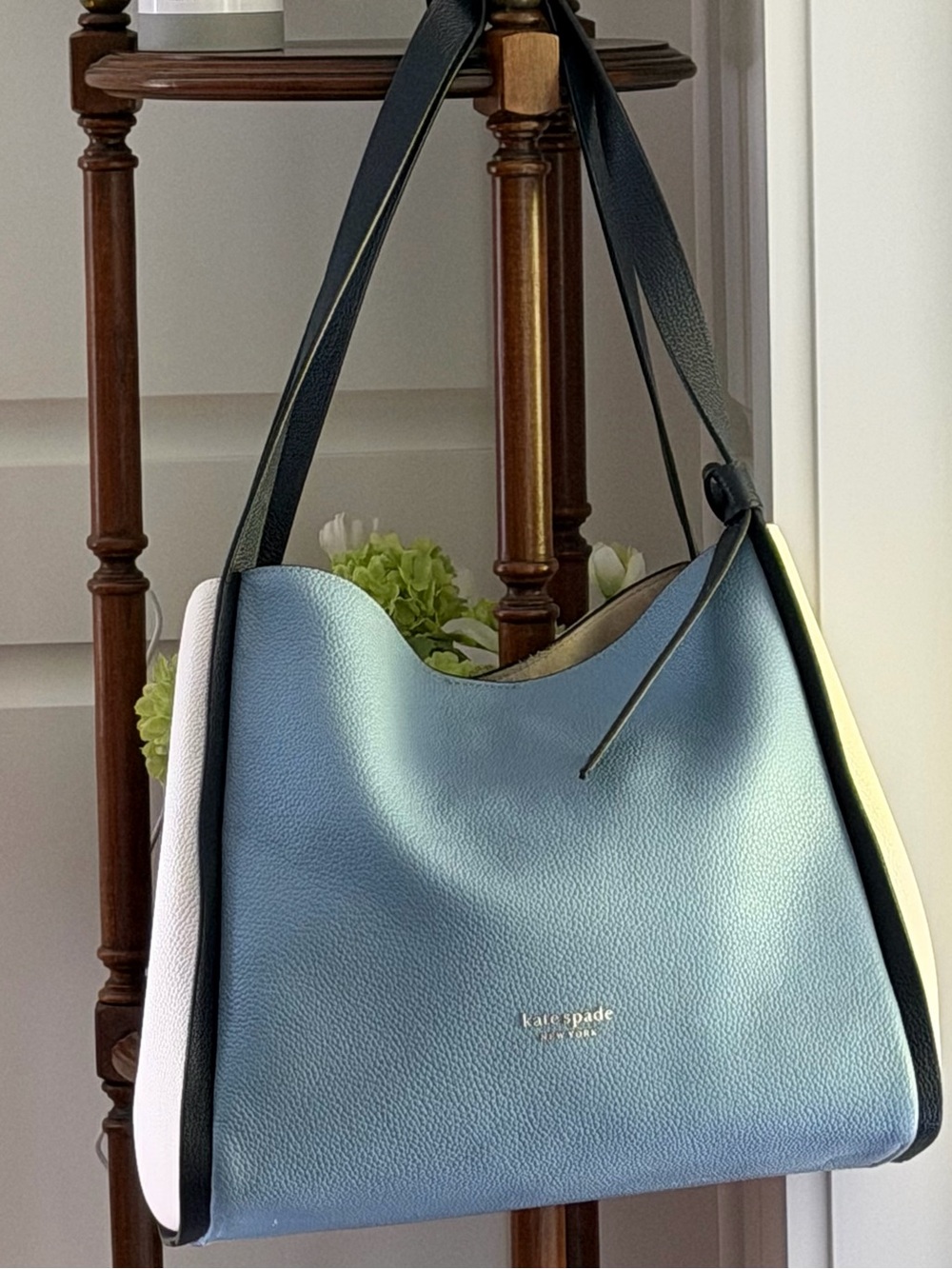 kate spade Blue and White Pebbled Leather Shoulder Bag - like new